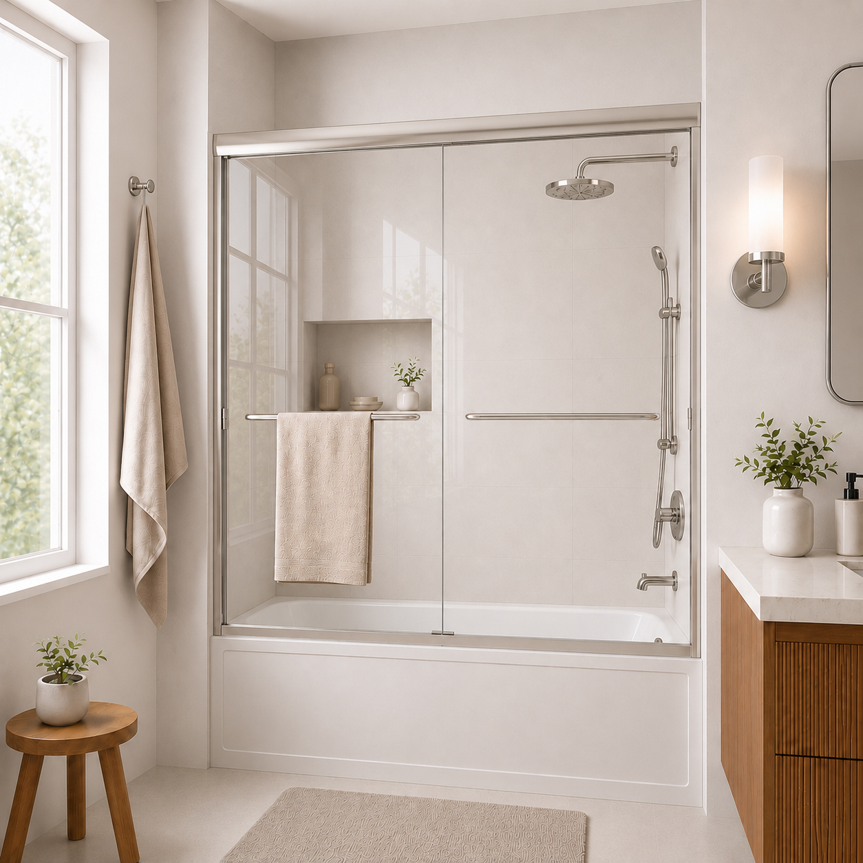 97 Series Double Sliding Framed Tub Door With 1/4" Clear Glass