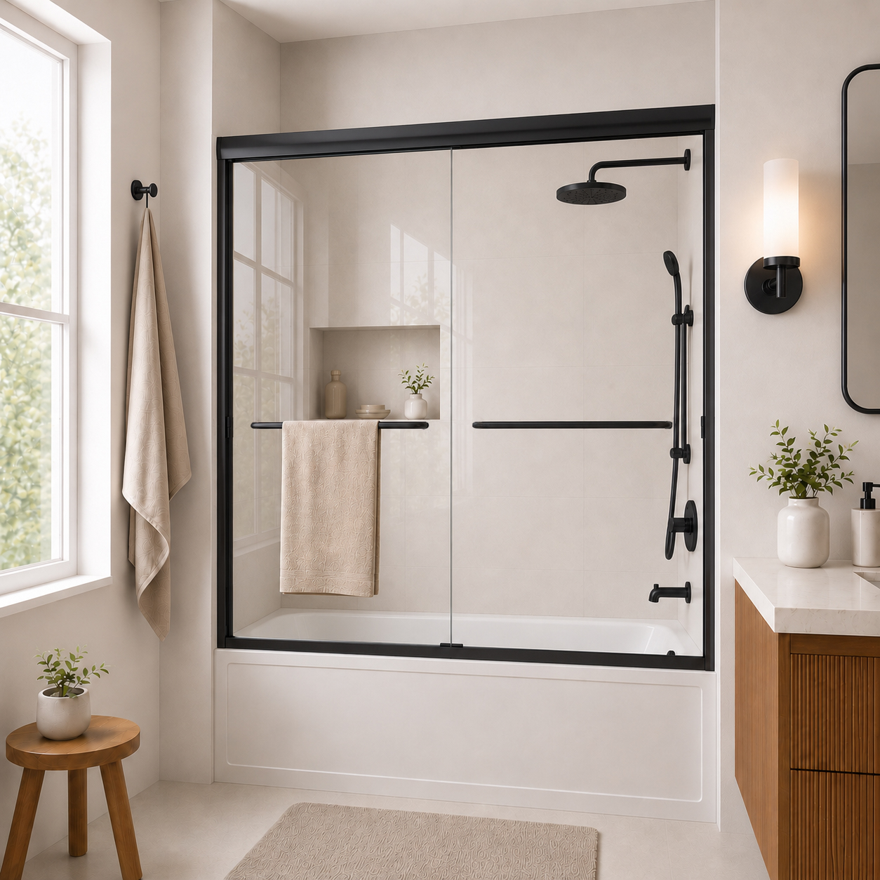 97 Series Double Sliding Framed Tub Door With 1/4" Clear Glass