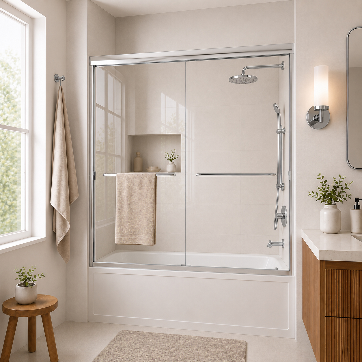 97 Series Double Sliding Framed Tub Door With 1/4" Clear Glass