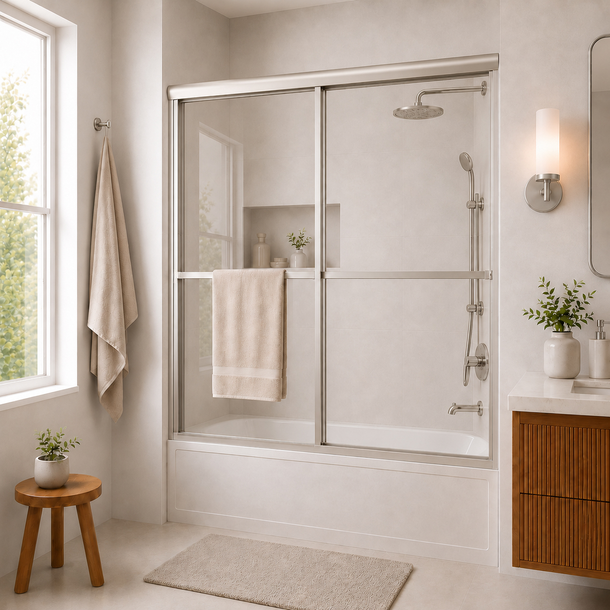 82 Series Sliding Framed Tub Door with Clear Tempered Glass