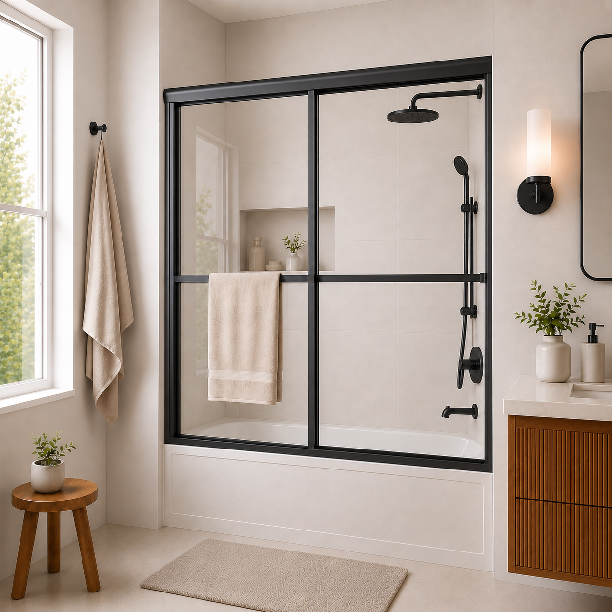 82 Series Sliding Framed Tub Door with Clear Tempered Glass
