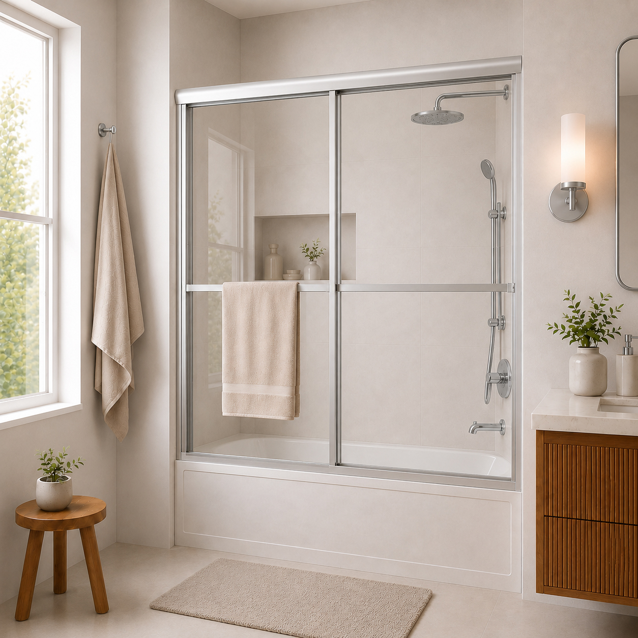 82 Series Sliding Framed Tub Door with Clear Tempered Glass