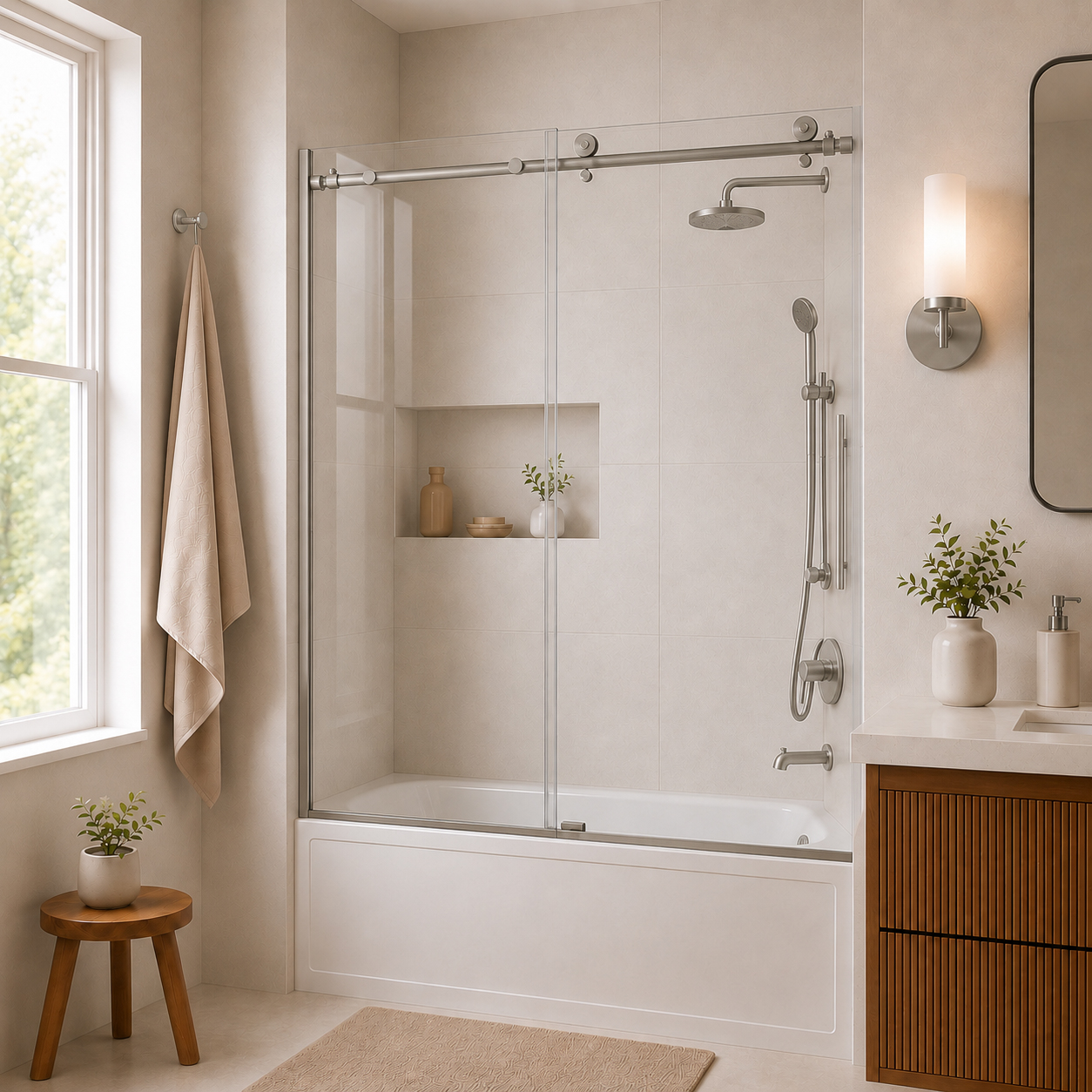 7051 Series 60'' - W x 60'' H Sliding Semi-Frameless Tub Door