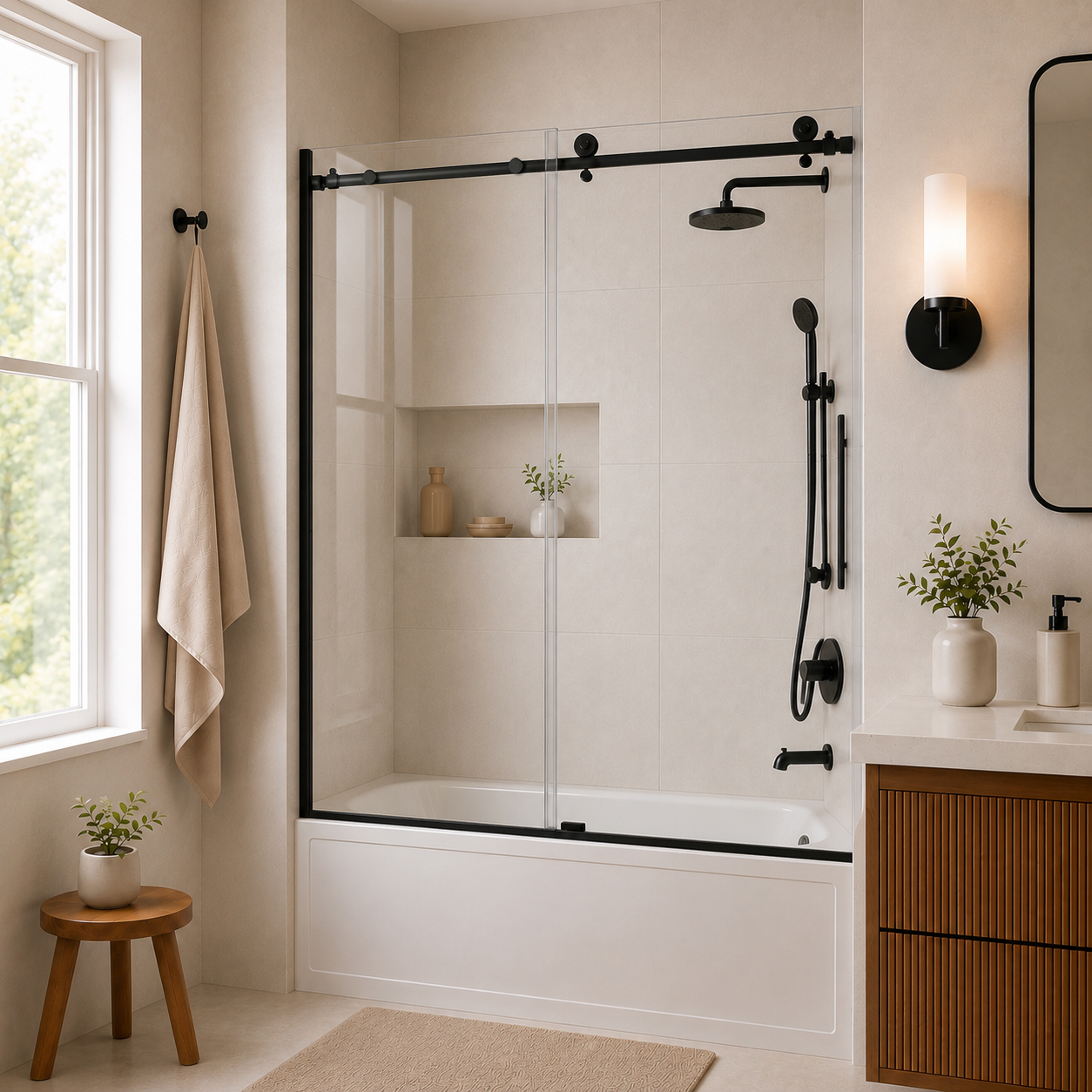 7051 Series 60'' - W x 60'' H Sliding Semi-Frameless Tub Door