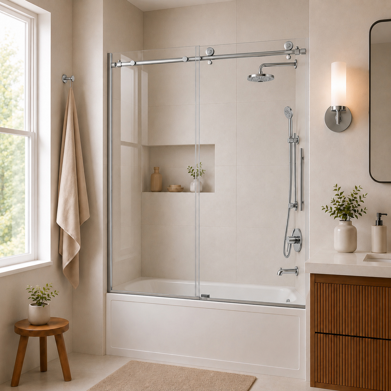 7051 Series 60'' - W x 60'' H Sliding Semi-Frameless Tub Door