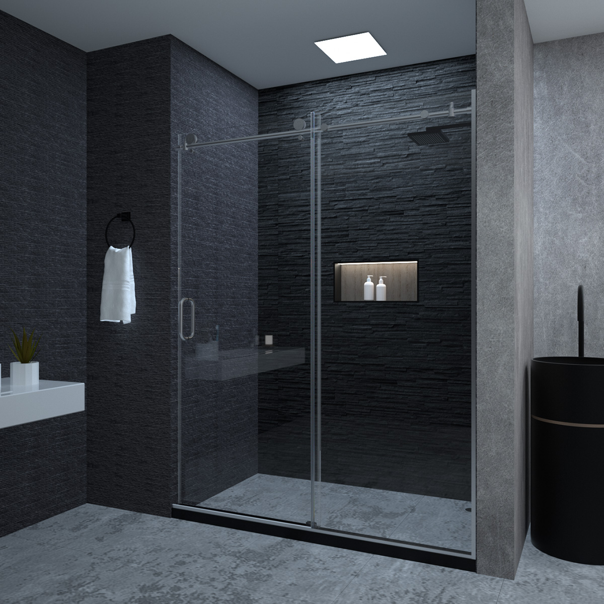 MQ7051 Series 58-60 in. W x 76 in. H Semi-Frameless Shower Door