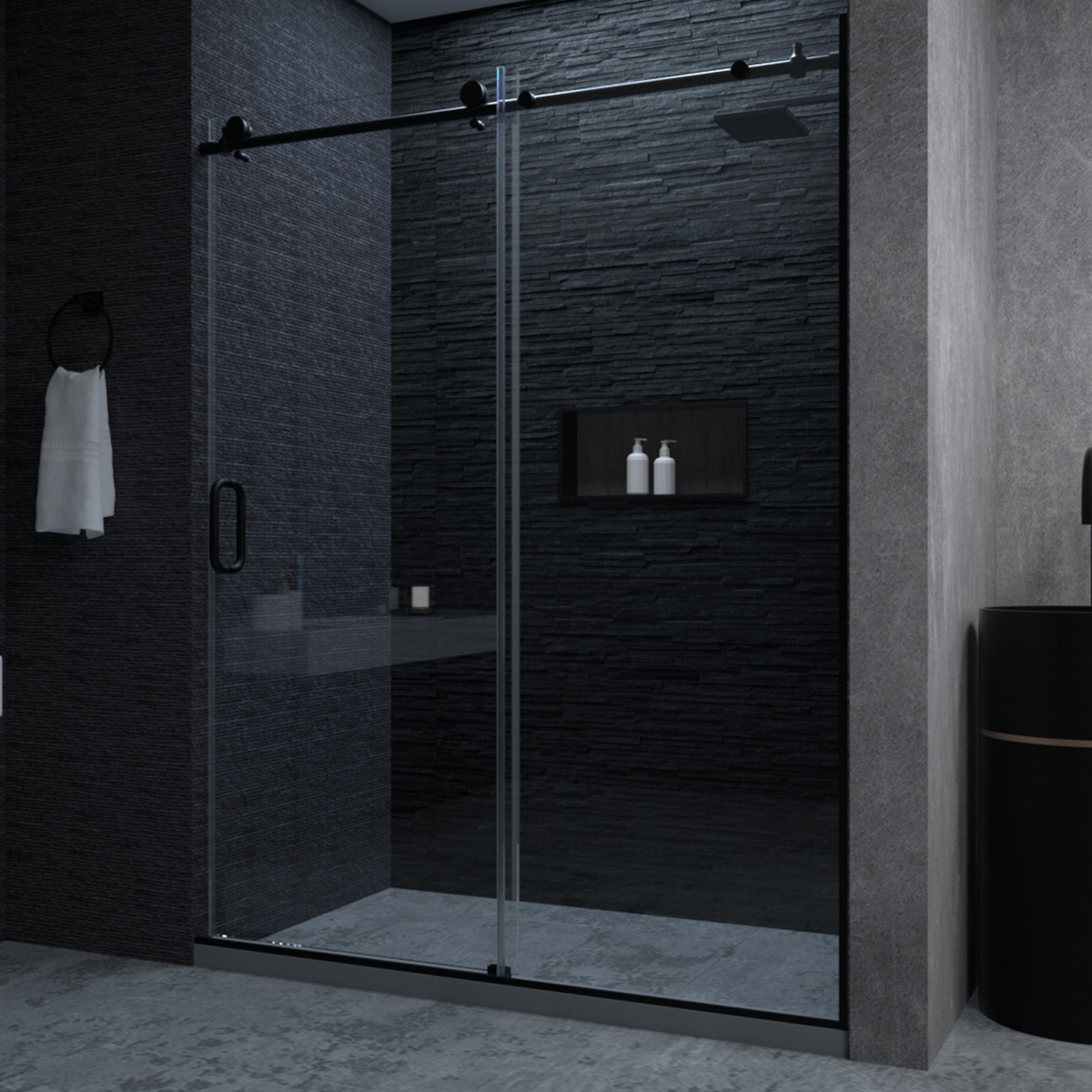 MQ7051 Series 58-60 in. W x 76 in. H Semi-Frameless Shower Door