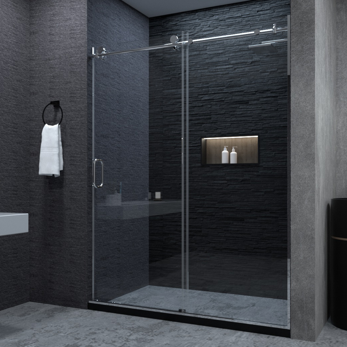 MQ7051 Series 58-60 in. W x 76 in. H Semi-Frameless Shower Door