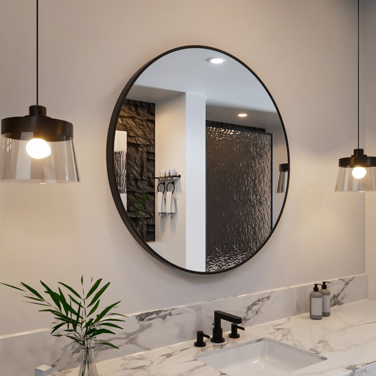 Round Framed Wall Bathroom Vanity Mirror