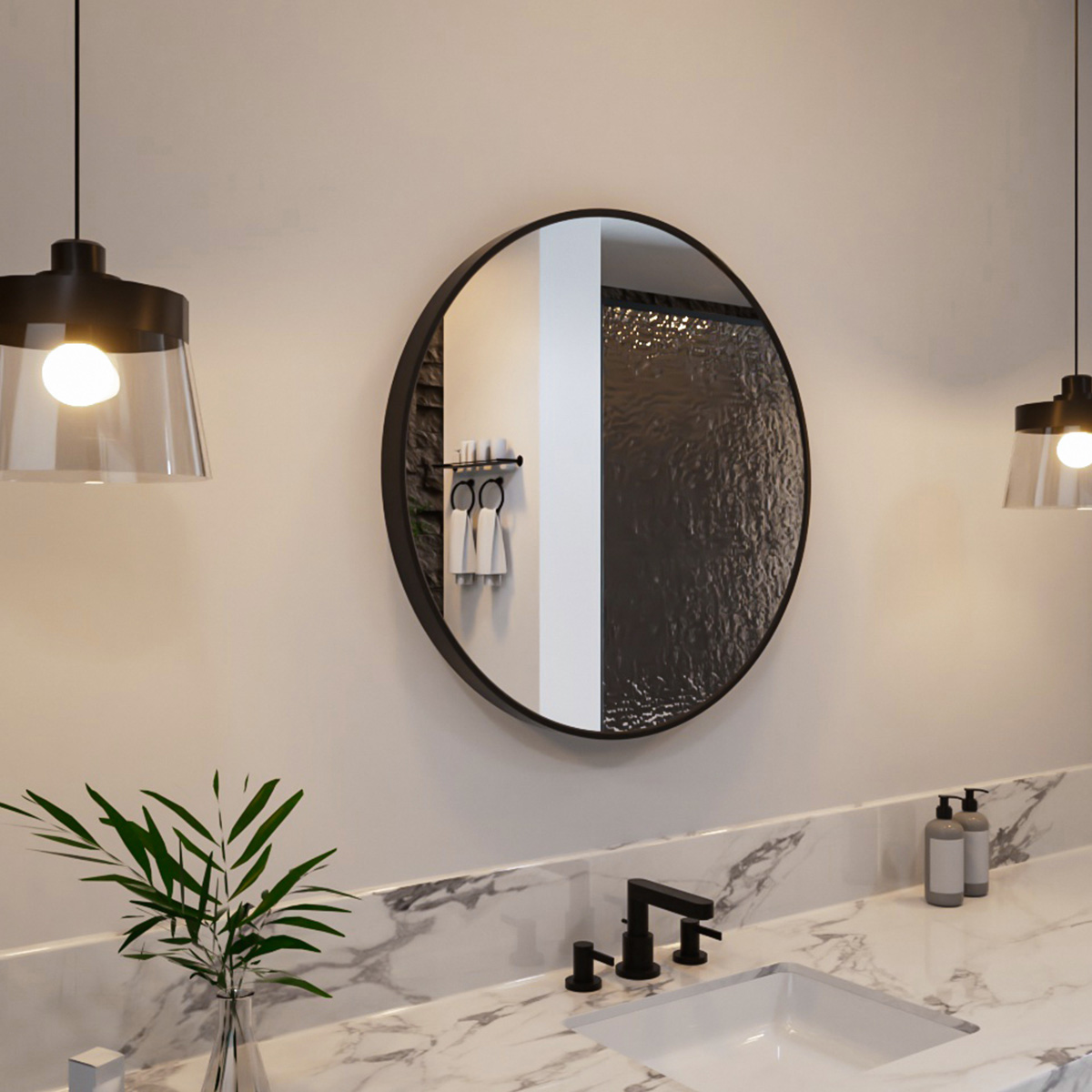 Round Framed Wall Bathroom Vanity Mirror